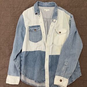 Good American Two-Tone Light and Medium Blue Denim Shirt